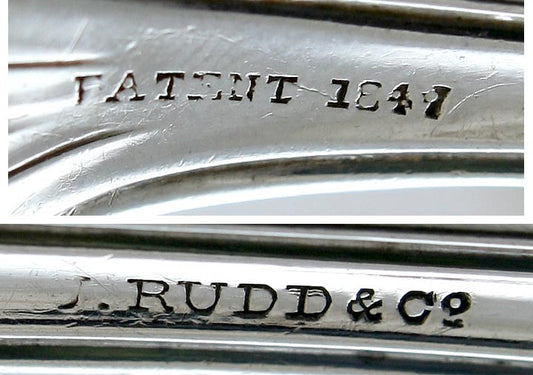 5 American Coin Silver Olive pat Serving Spoons J. Rudd