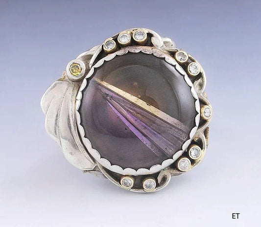 Artisan Sterling Silver Ametrine & Diamond Ring Size 8.25