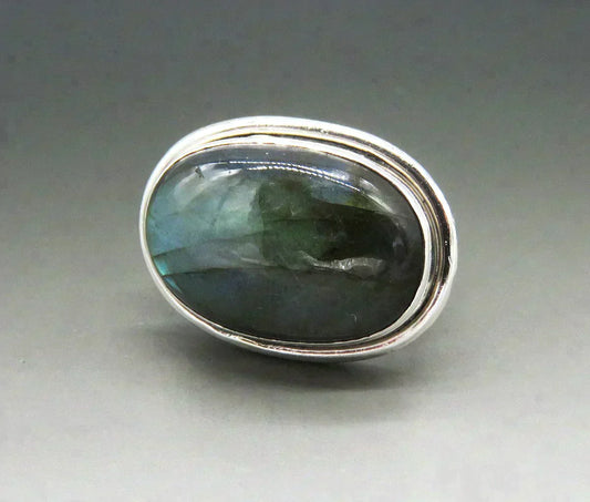 Handcrafted Sterling Silver Labradorite Stone Cabochon Statement Ring
