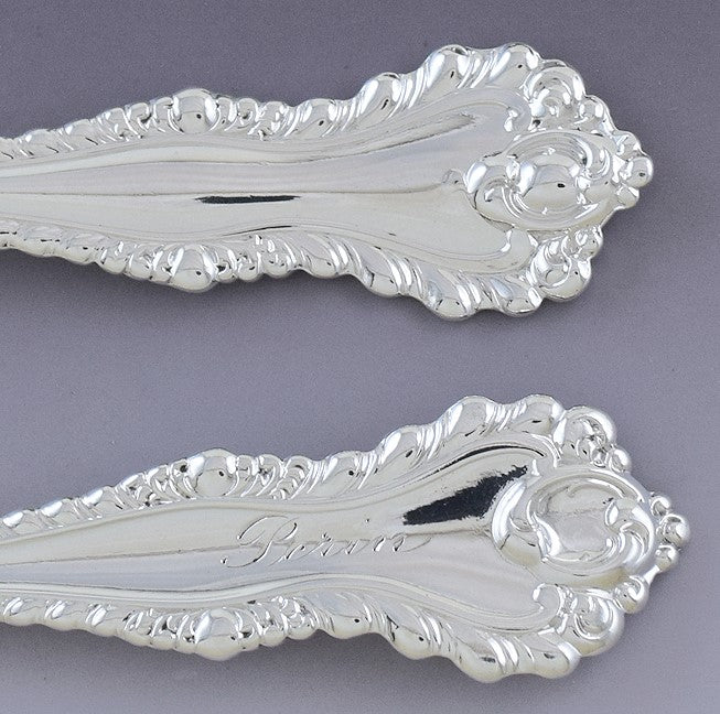 Fine set 12 Dominick & Haff Sterling Silver Mazarin Soup Dessert Place Spoons