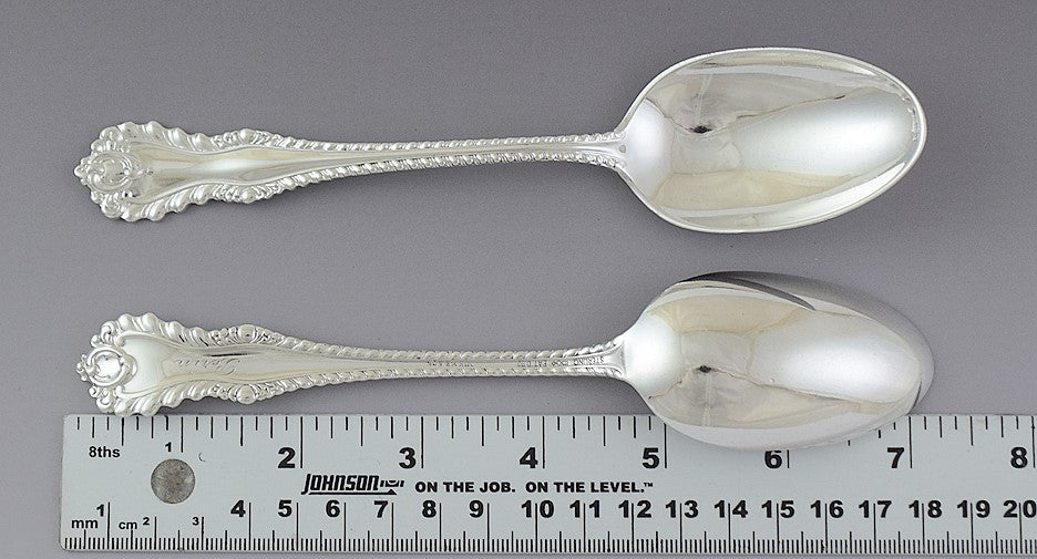 Fine set 12 Dominick & Haff Sterling Silver Mazarin Soup Dessert Place Spoons