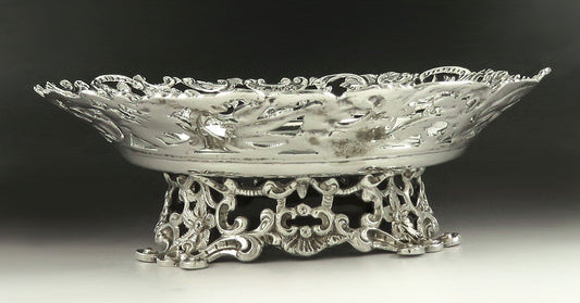 Antique 1889 Victorian English Sterling Silver Pierced Footed Dish Bowl 5 3/4”
