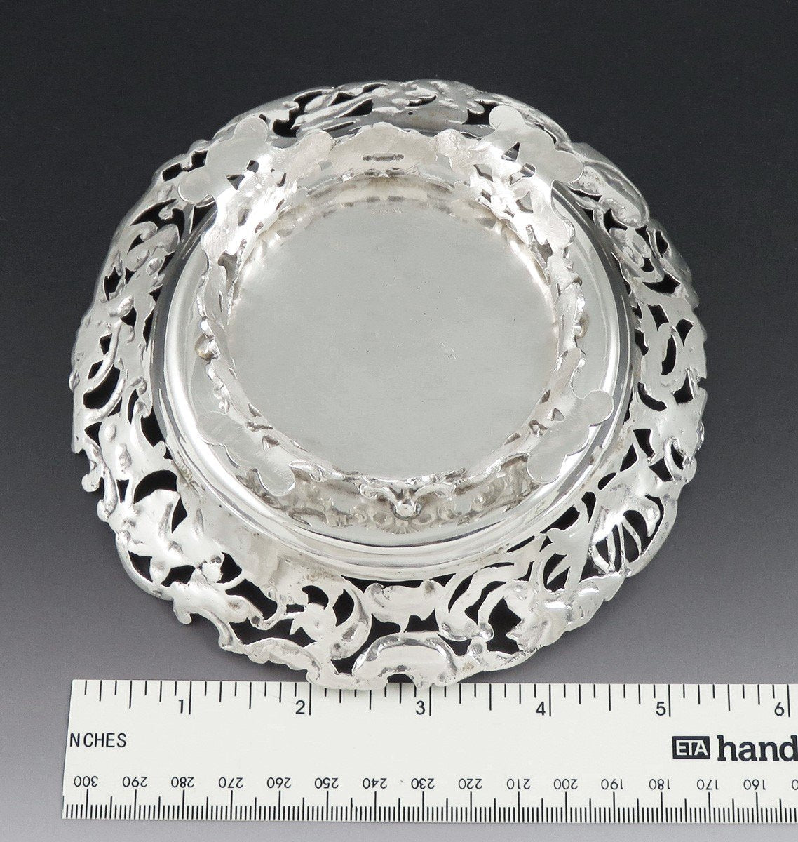 Antique 1889 Victorian English Sterling Silver Pierced Footed Dish Bowl 5 3/4”