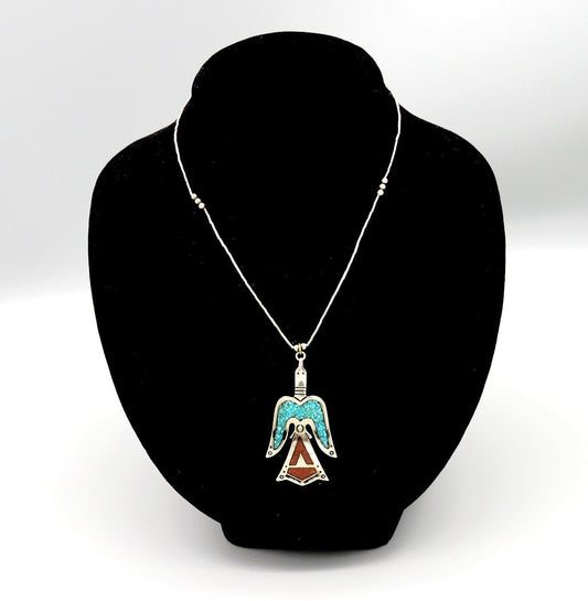 Southwest Native American Indian Sterling Silver Turquoise Bird Pendant Necklace