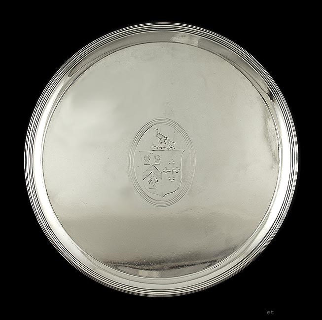 Antique 1789 English Georgian Sterling Silver Salver Tray Bird Shield Crest 8"