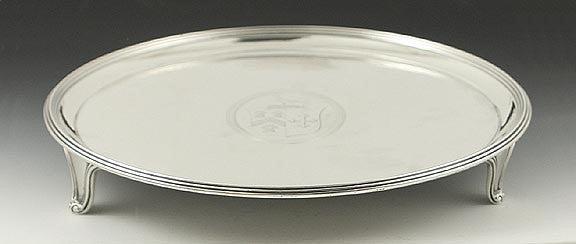 Antique 1789 English Georgian Sterling Silver Salver Tray Bird Shield Crest 8"