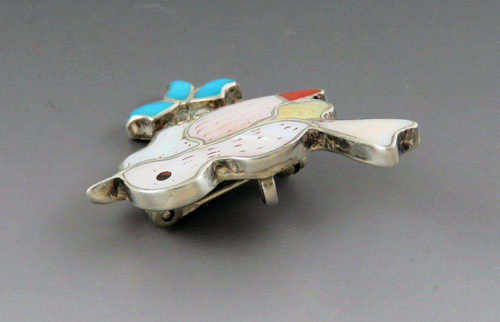 Sweet Eva Etsate Native American Zuni Sterling Silver MOP Bird Dove Pin Pendant