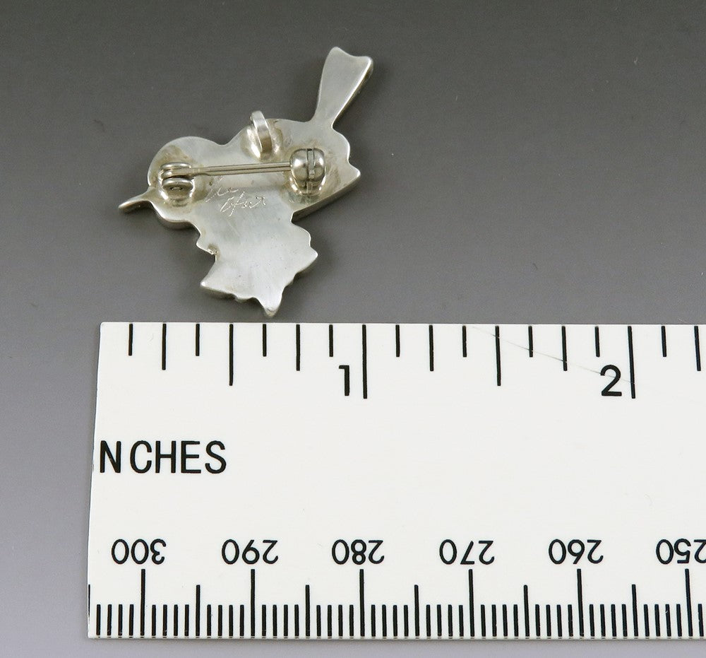 Sweet Eva Etsate Native American Zuni Sterling Silver MOP Bird Dove Pin Pendant