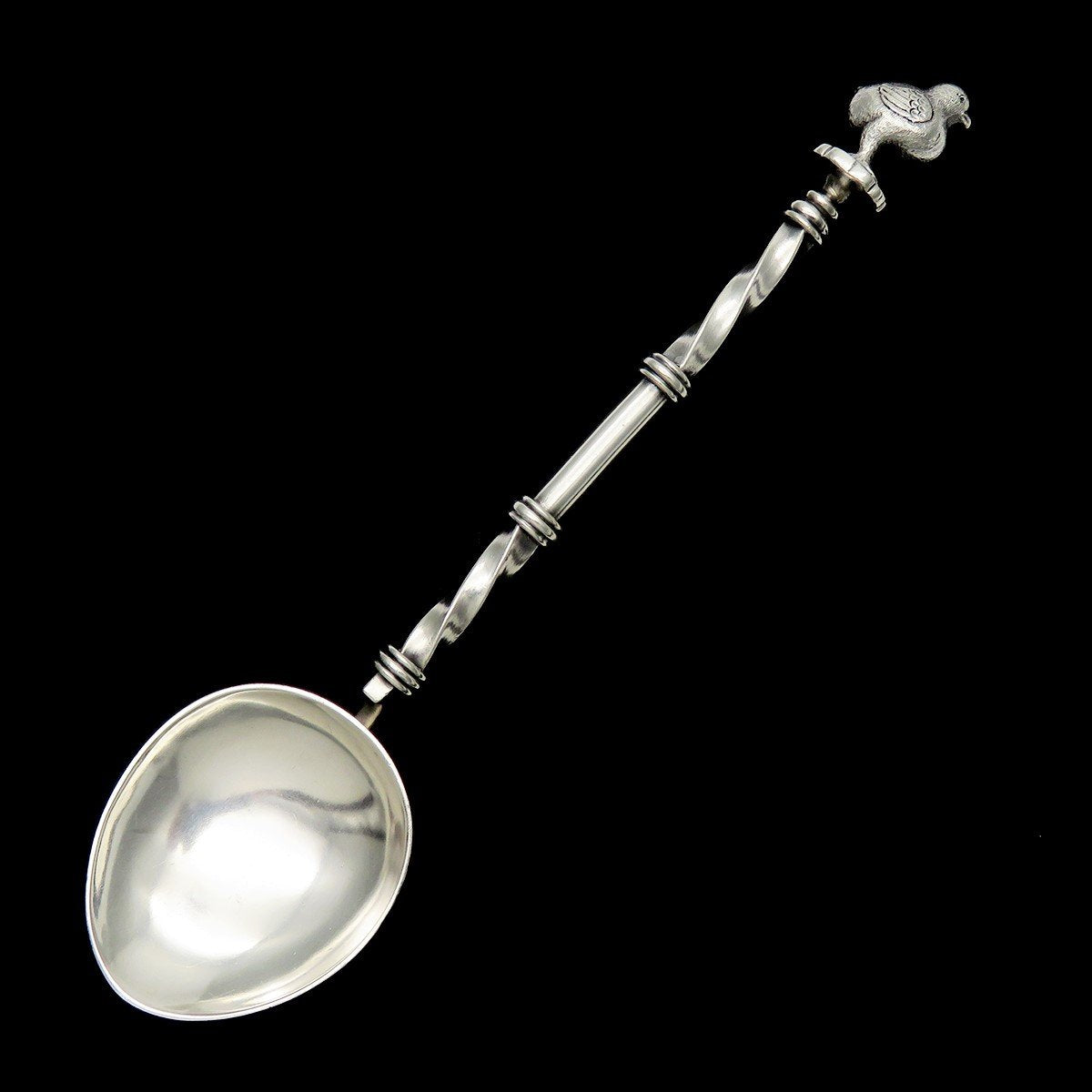 Rare Antique Swiss 800 Silver Twist Handle Bird Duck Finial Spoon 8.25"
