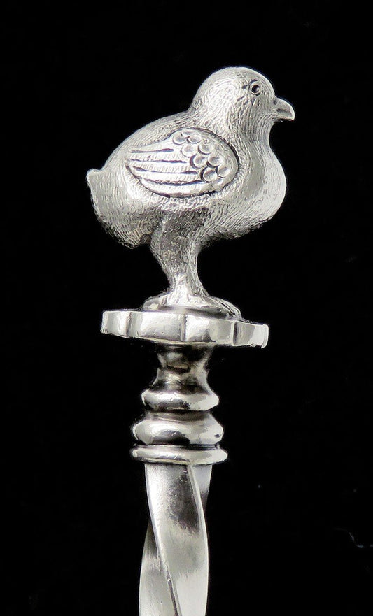Rare Antique Swiss 800 Silver Twist Handle Bird Duck Finial Spoon 8.25"