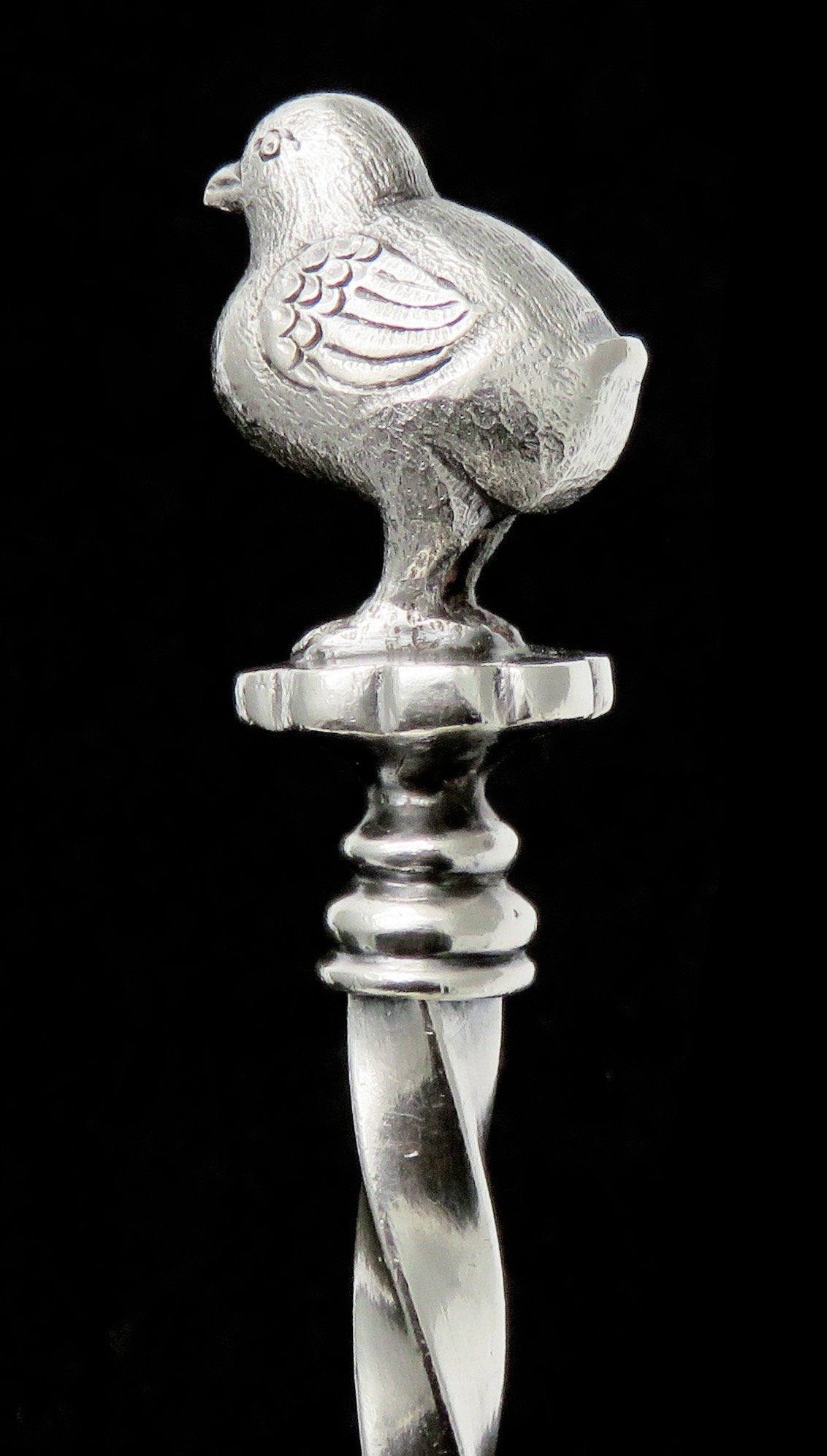 Rare Antique Swiss 800 Silver Twist Handle Bird Duck Finial Spoon 8.25"