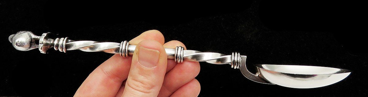 Rare Antique Swiss 800 Silver Twist Handle Bird Duck Finial Spoon 8.25"