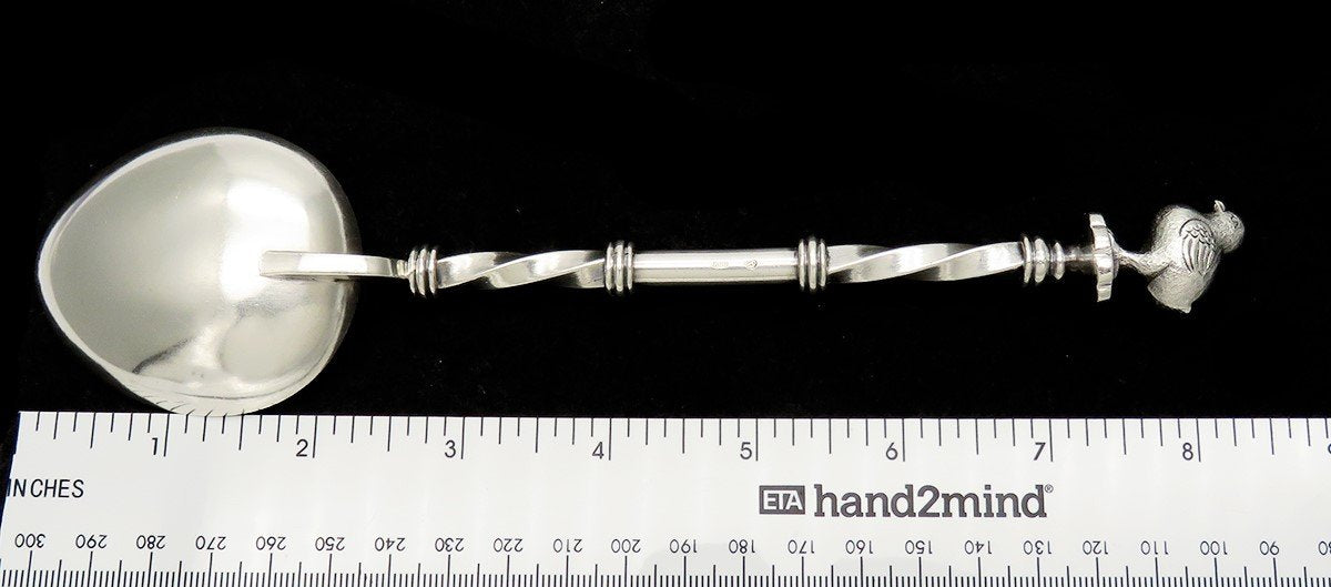 Rare Antique Swiss 800 Silver Twist Handle Bird Duck Finial Spoon 8.25"