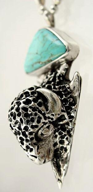 Hand Crafted Southwest Native American Sterling Turquoise Bison Necklace Pendant