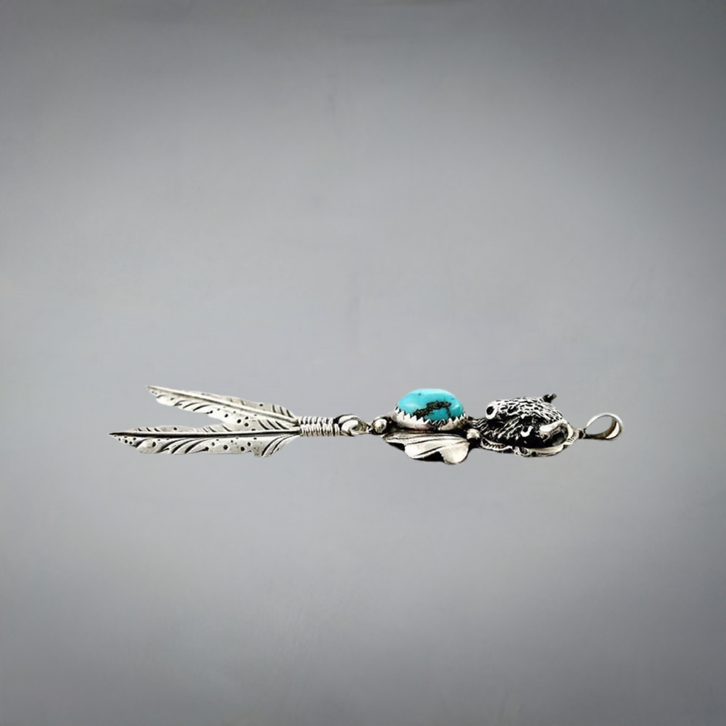 Hand Crafted Southwest Native American Sterling Turquoise Bison Necklace Pendant