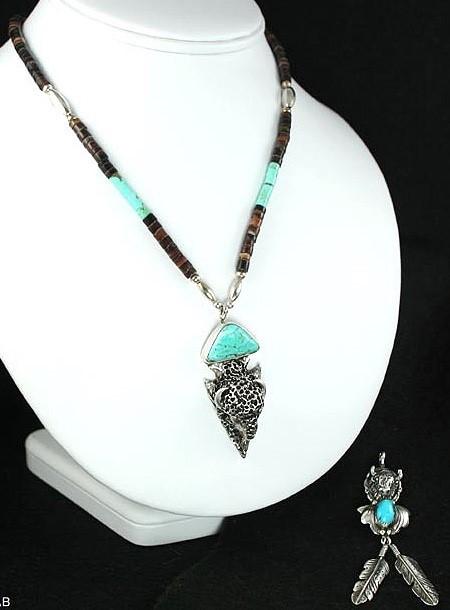Hand Crafted Southwest Native American Sterling Turquoise Bison Necklace Pendant