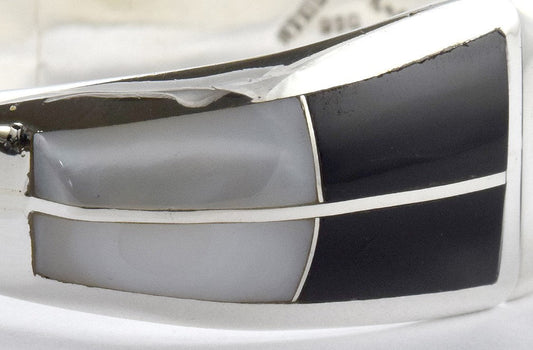 Fabulous Vintage Mexican 950 Purity Silver Bracelet w/Onyx, Mother of Pearl