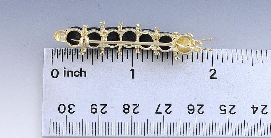 Cute Retro 14k Yellow Gold Onyx Emerald Caterpillar Pin Brooch