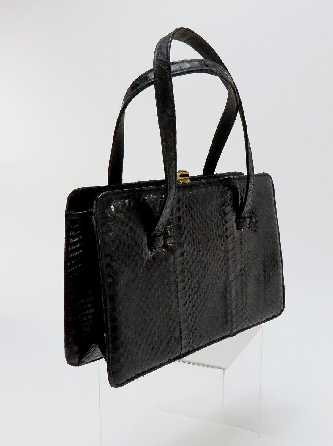 Great Vintage Crouch Fitzgerald NYC Snakeskin Top Handle Purse Gold Clasp