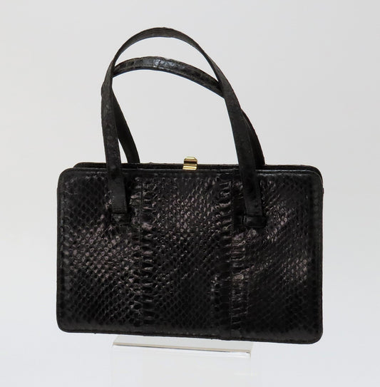 Great Vintage Crouch Fitzgerald NYC Snakeskin Top Handle Purse Gold Clasp