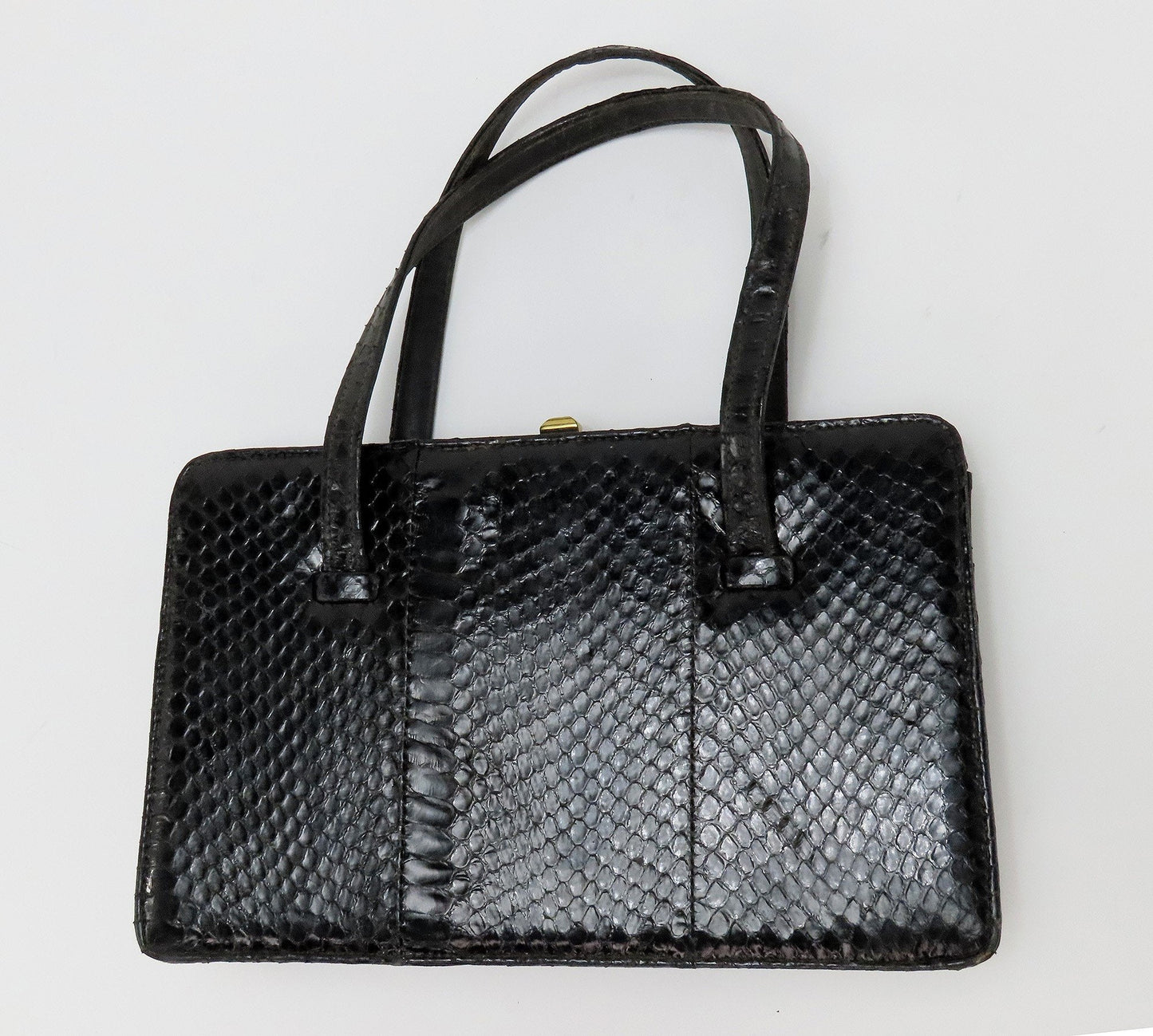 Great Vintage Crouch Fitzgerald NYC Snakeskin Top Handle Purse Gold Clasp