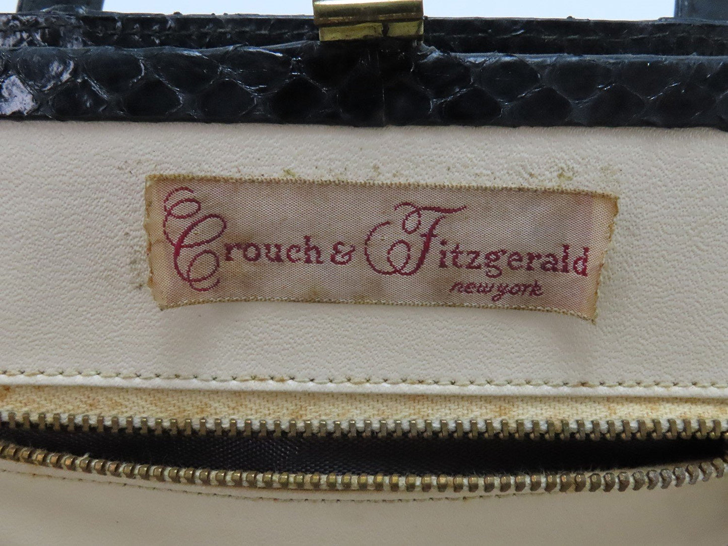 Great Vintage Crouch Fitzgerald NYC Snakeskin Top Handle Purse Gold Clasp