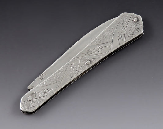 Antique c1865 Victorian American Coin Silver Hand Engraved Pocket Knife