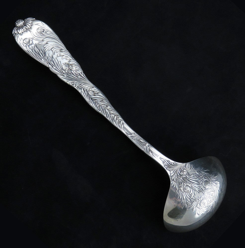 Antique Heavy Sterling Silver Tiffany & Co Chrysanthemum 1880 Soup Punch Ladle