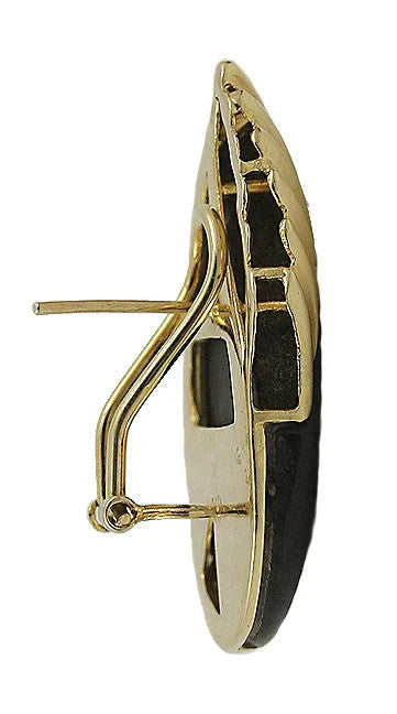 Eye Catching 14k Yellow Gold Diamond Onyx Earrings Modern