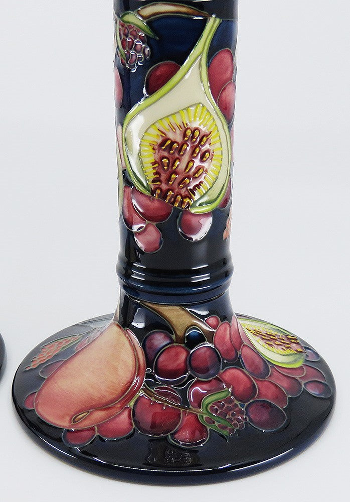 Superb Pair Contemporary Moorcroft Queen's Choice Fig Fruit Candlesticks