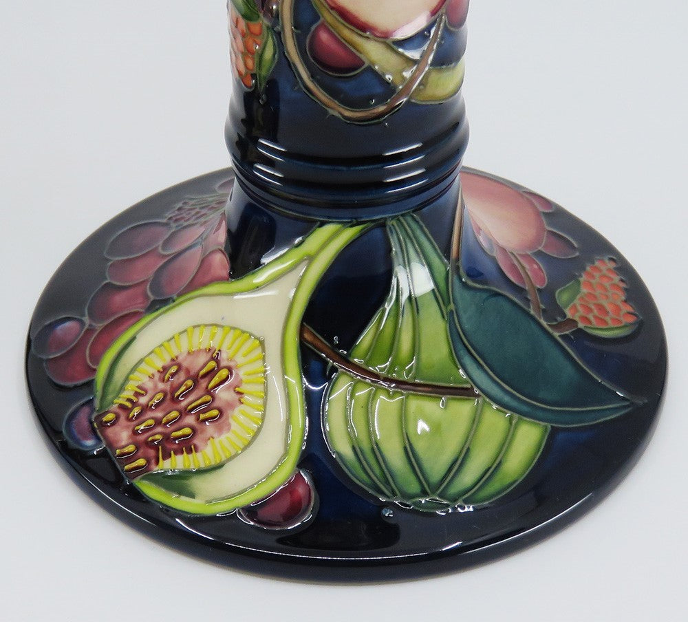 Superb Pair Contemporary Moorcroft Queen's Choice Fig Fruit Candlesticks