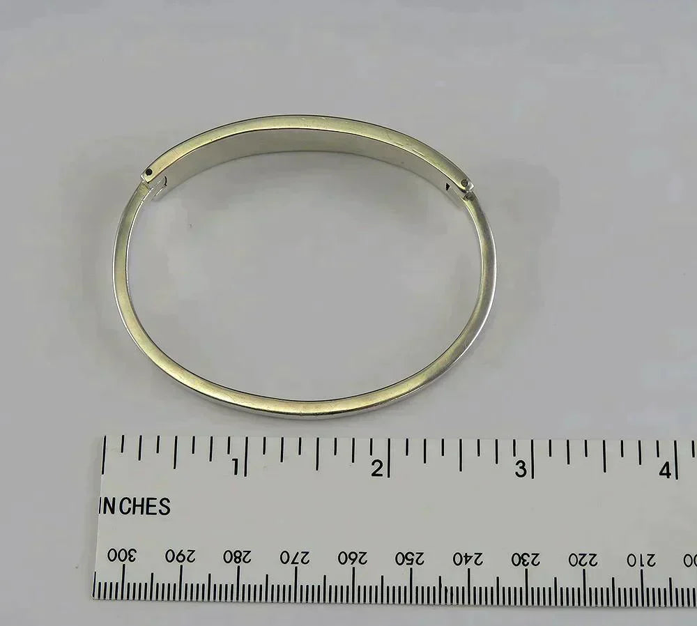 Vintage 1980s Mexican Sterling Silver Black Strip Bangle Bracelet