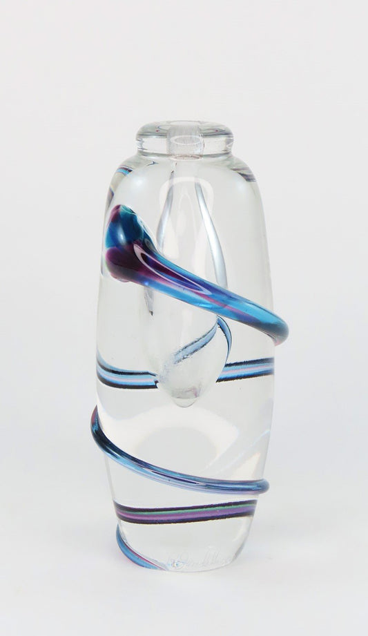 Neat Modern Art Glass Small Bud Vase Blue Pink Swirl Bubble Signed Artisan 1995