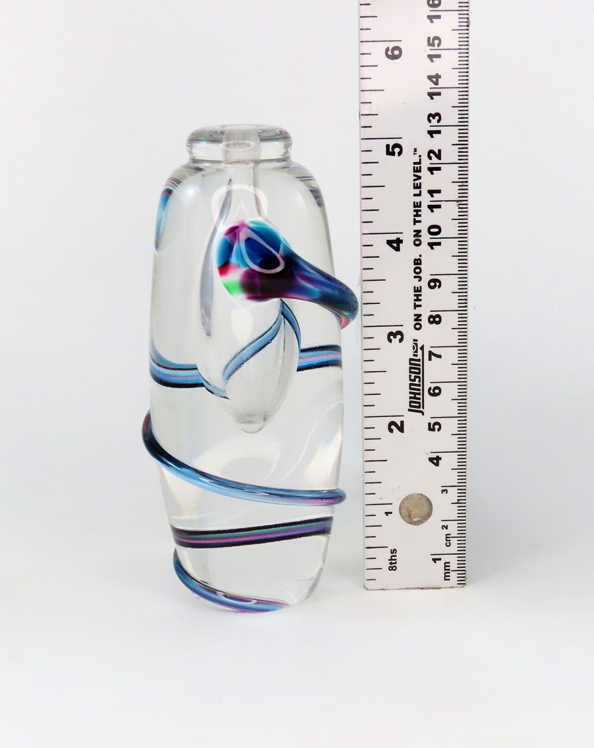 Neat Modern Art Glass Small Bud Vase Blue Pink Swirl Bubble Signed Artisan 1995