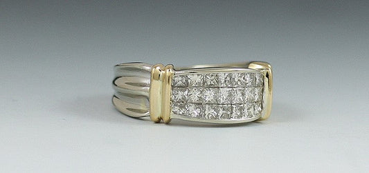 Stunning 14K White Yellow Gold Pave Diamond Band Ring Size 6.5