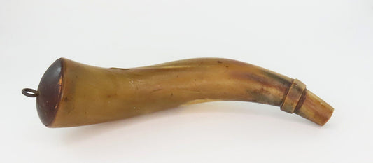 Great 18th Century American Bovine Powder Horn 9 in w/ Wood End