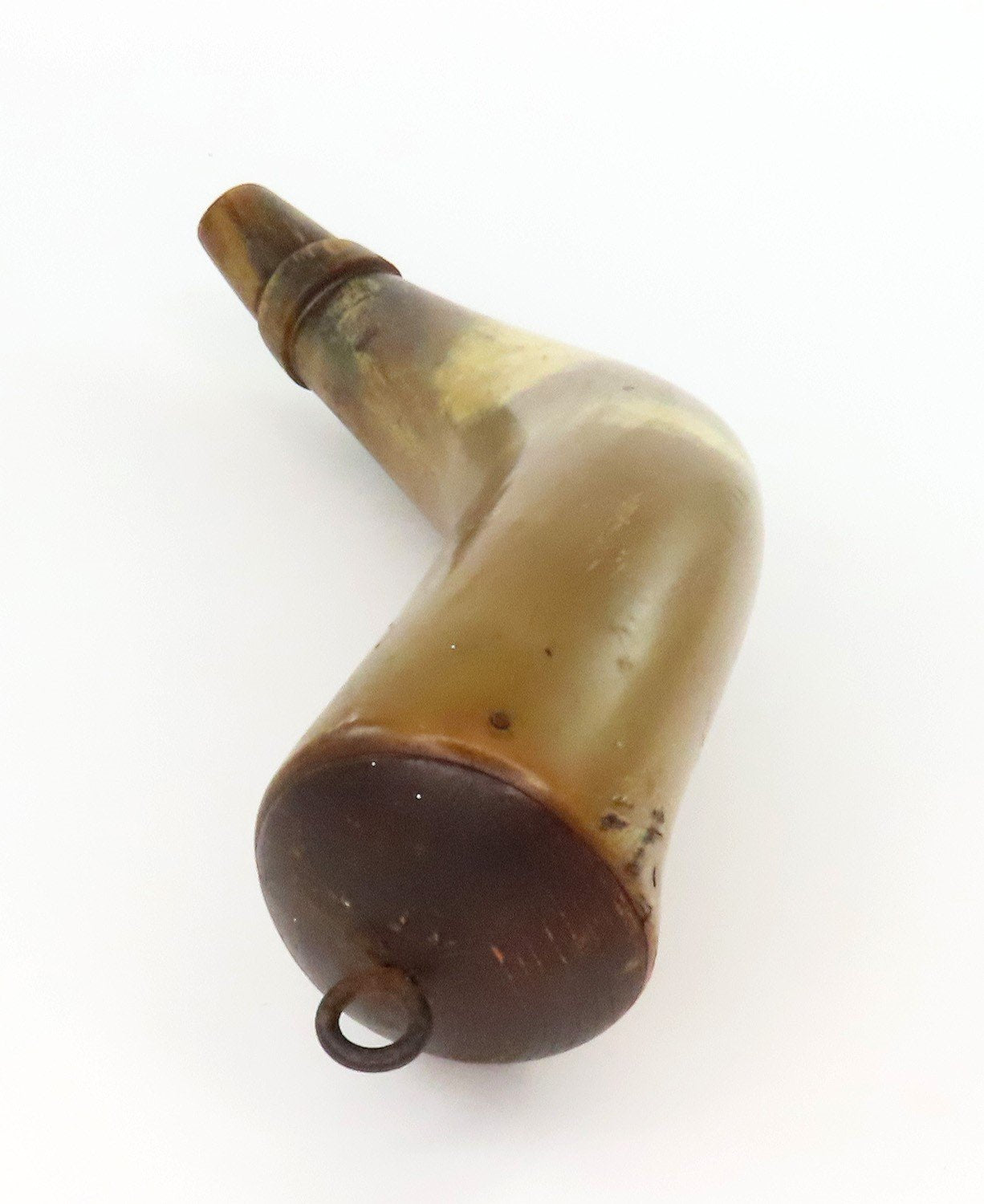 Great 18th Century American Bovine Powder Horn 9 in w/ Wood End