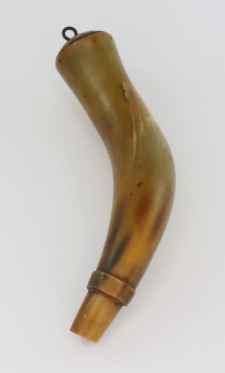 Great 18th Century American Bovine Powder Horn 9 in w/ Wood End