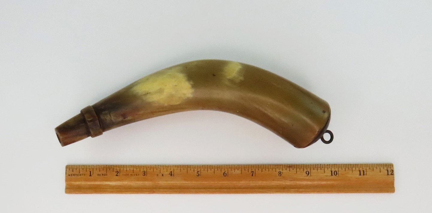 Great 18th Century American Bovine Powder Horn 9 in w/ Wood End