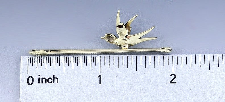 Antique C1900 English 15k Gold Blue Enamel Swallow Sparrow Bird Bar Pin Brooch