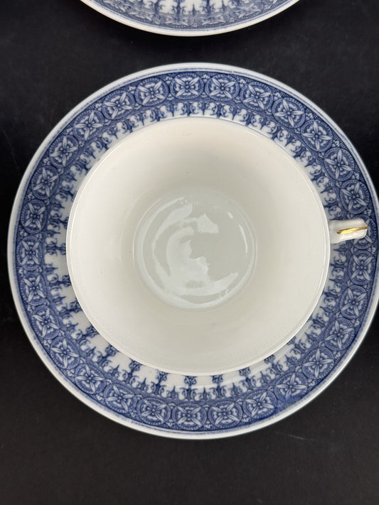 9 Royal Worcester Cups and Saucers Blue-And-White 1890