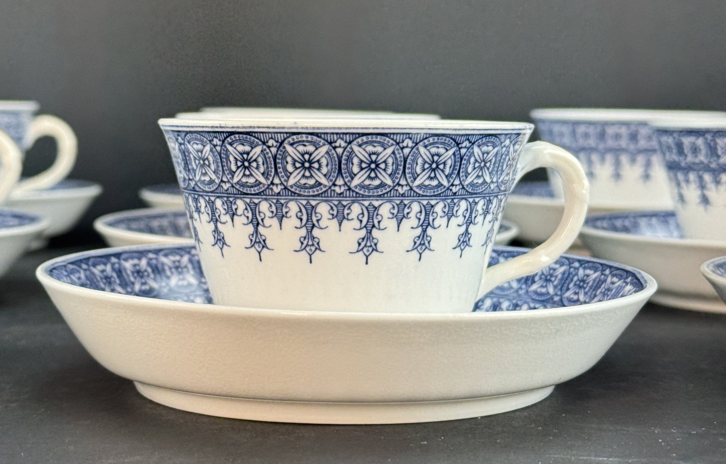 9 Royal Worcester Cups and Saucers Blue-And-White 1890