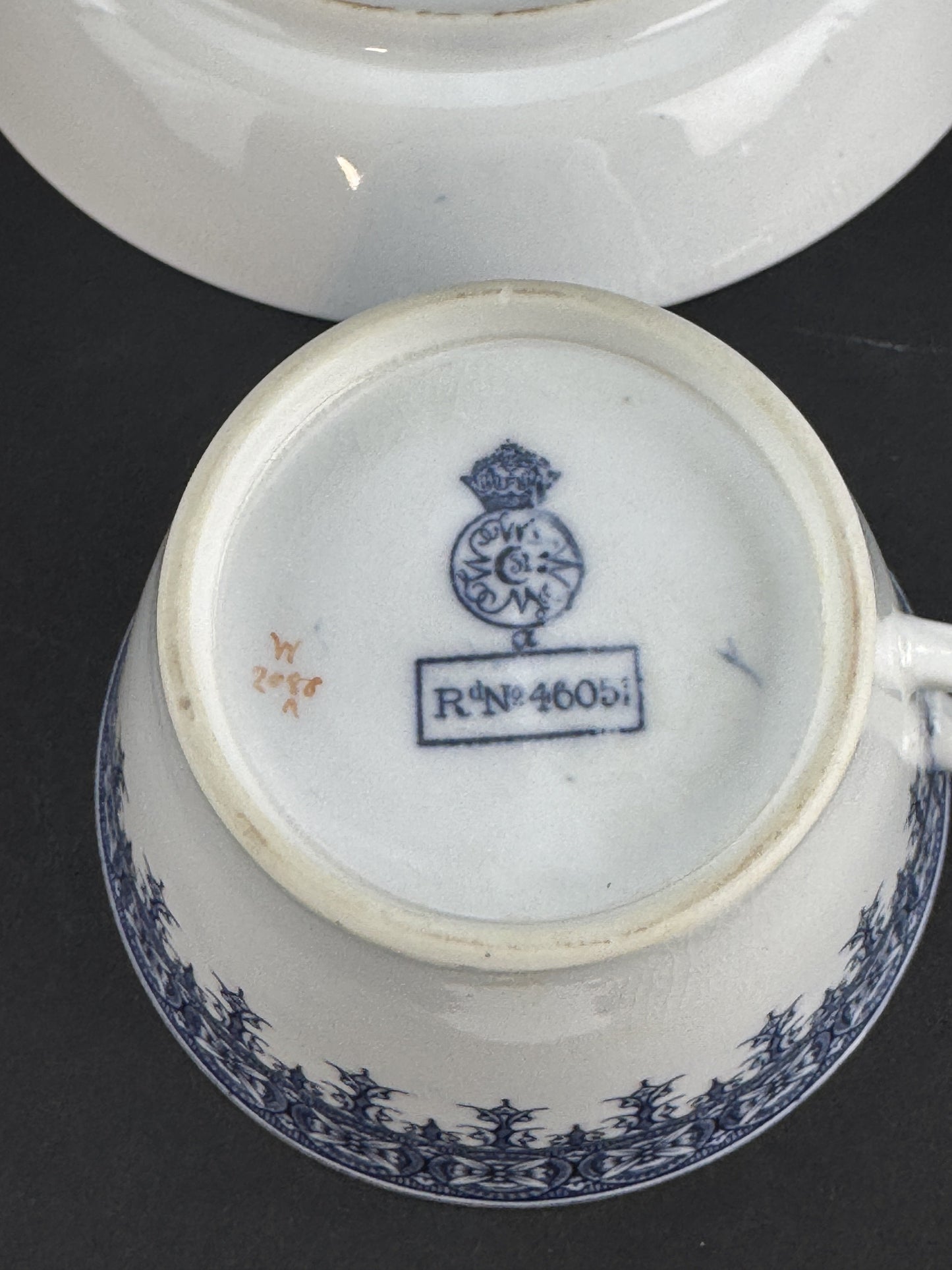 9 Royal Worcester Cups and Saucers Blue-And-White 1890