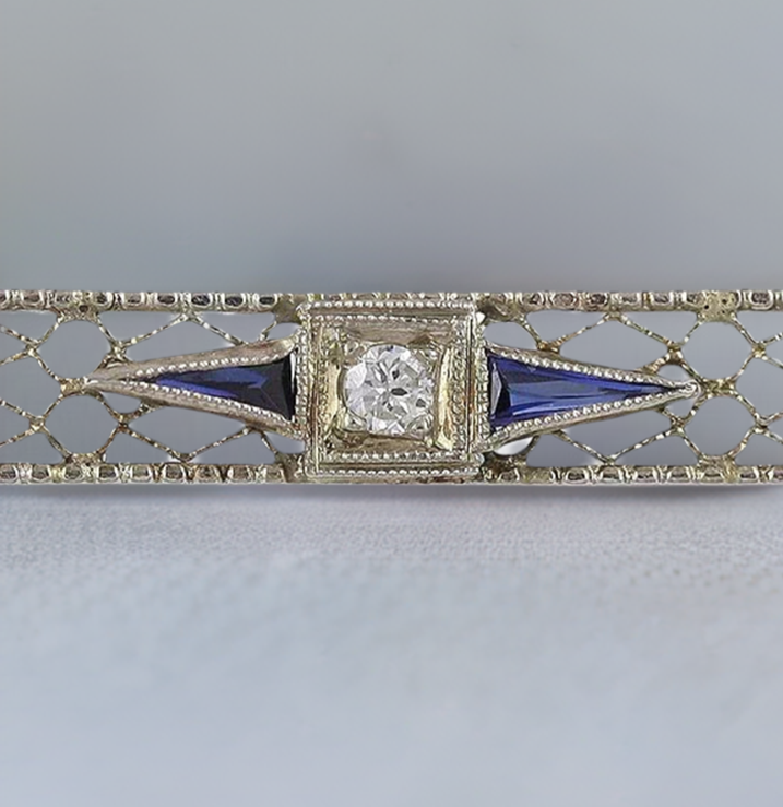 Superb Vintage 14K Gold Filigree Bar Pin Early 1900s American