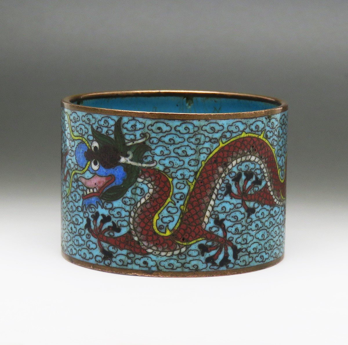 Whimsical Japanese Cloisonne Napkin Ring Meiji Period Dragon and Flaming Pearl