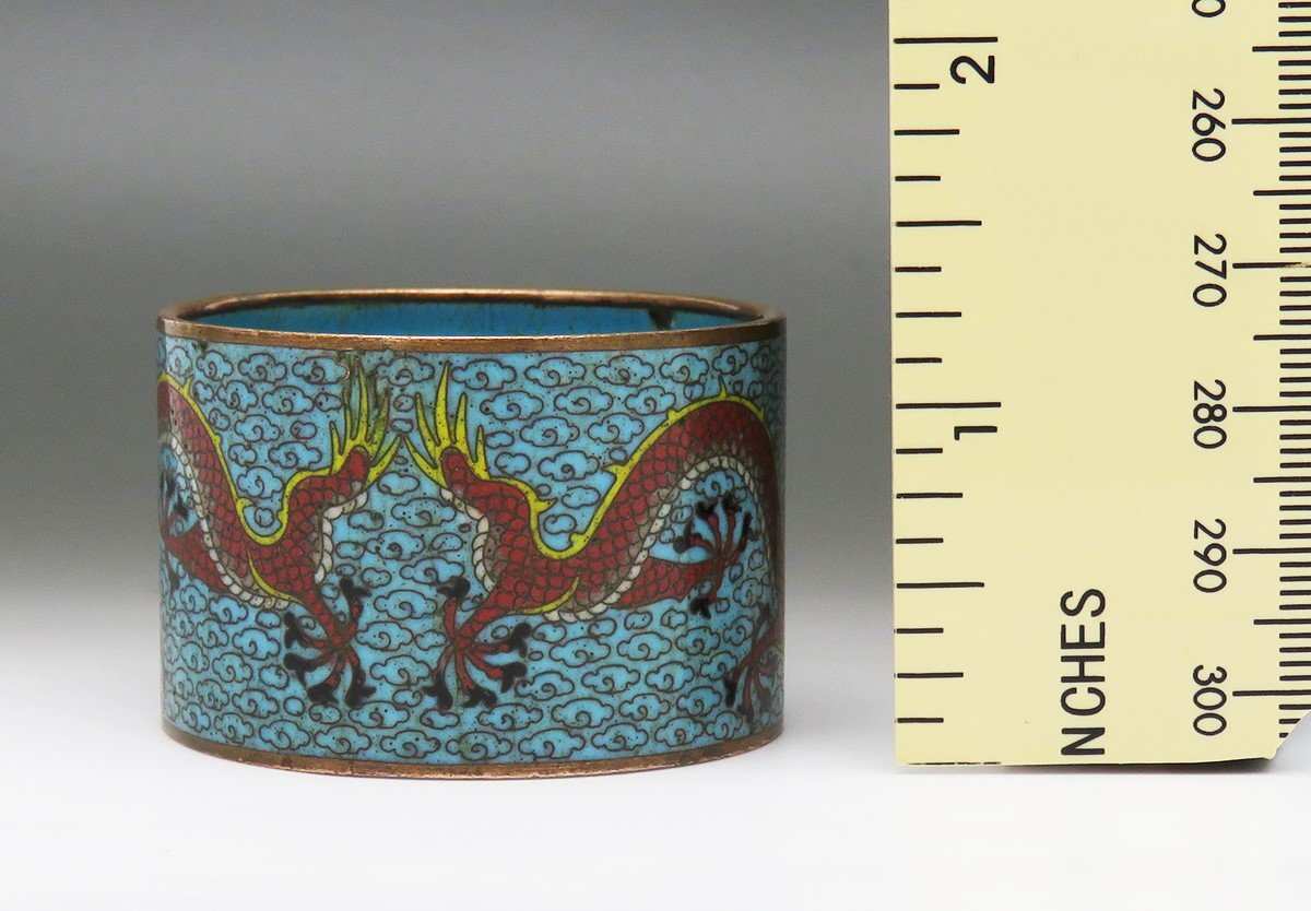 Whimsical Japanese Cloisonne Napkin Ring Meiji Period Dragon and Flaming Pearl