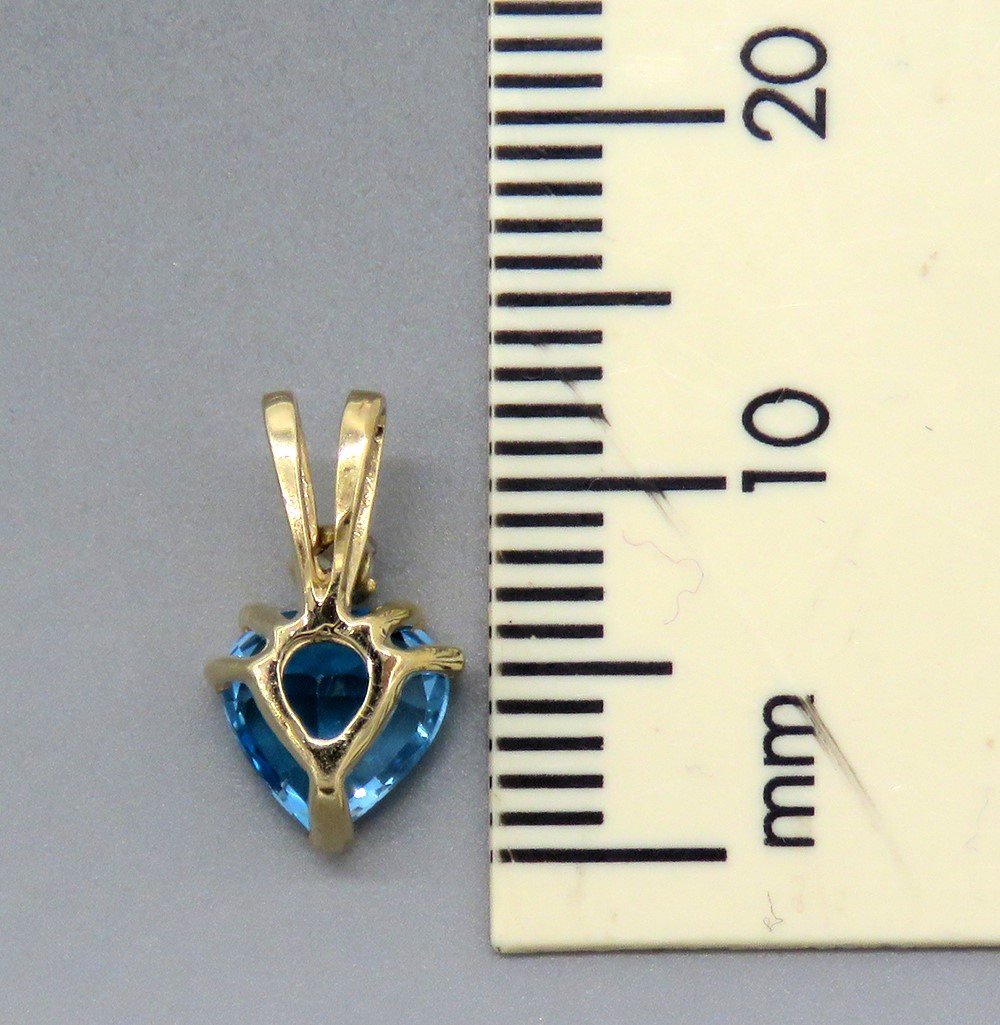Charming 14k Yellow Gold Blue Topaz Diamond Heart Pendant