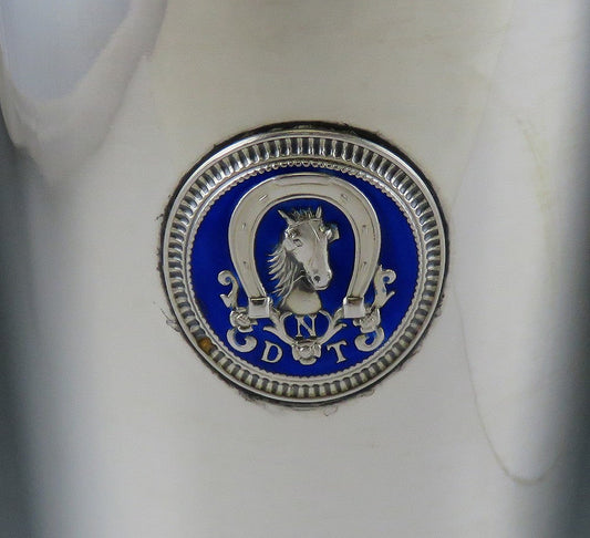 Norwegian Silver Det Norske Travselskap Horseracing Trophy Cup w Blue Enamel