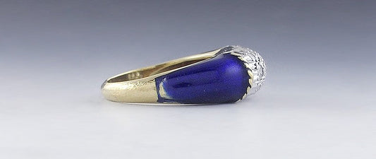Beautiful 18K Gold Diamond & Blue Enamel Ring