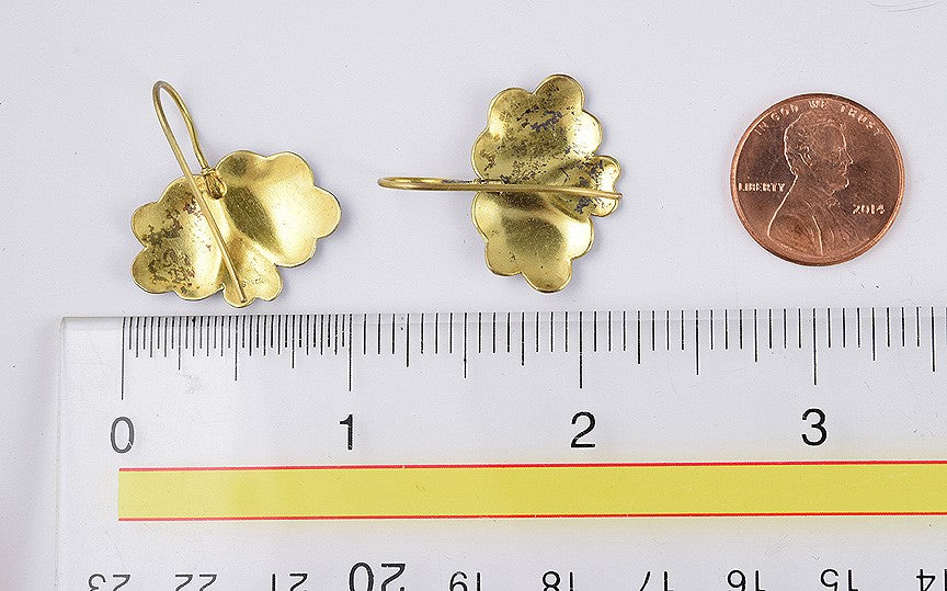 VTG Shashi 24k Vermeil Sterling Silver Purple Cloisonné Enamel Flower Earrings
